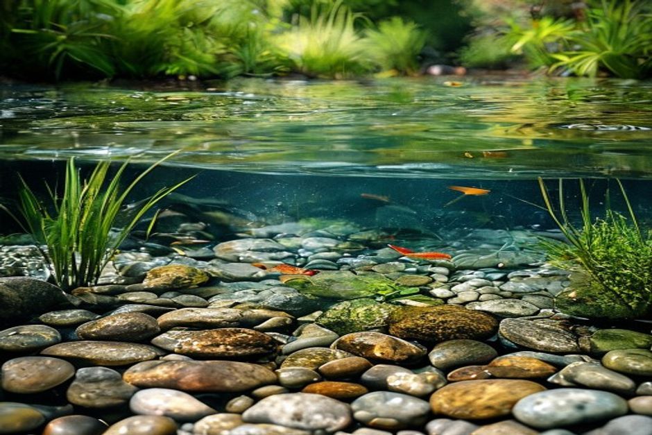 Natural pond with crystal-clear water thanks to an efficient filtration system