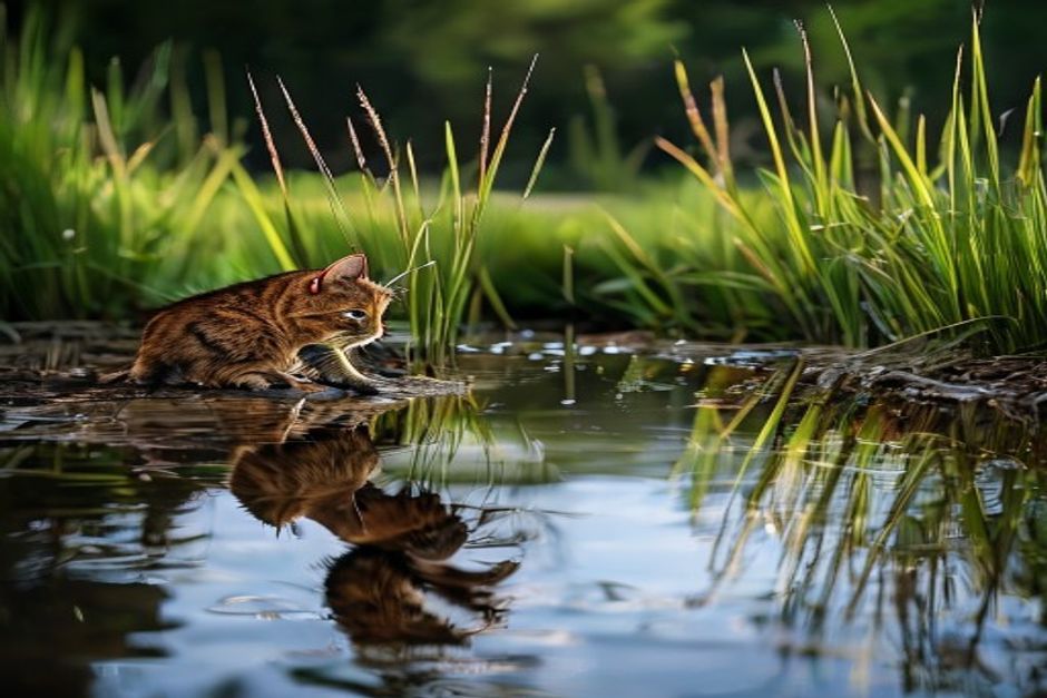 Törpe gyékény (Typha minima) egy természetes tó szélén