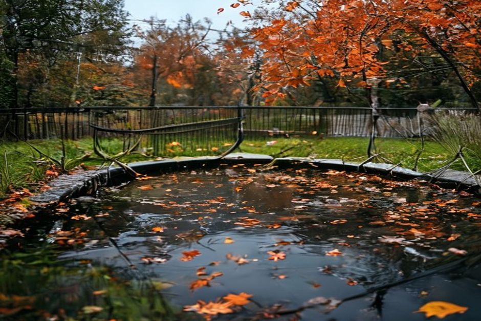 Védőháló a kerti tó felett az őszi levelek befogására